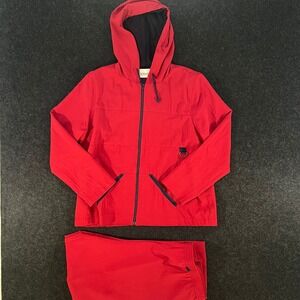 Donnkenny Tracksuit Womens Medium Red Hooded Windbreaker Jacket Pants Set VTG